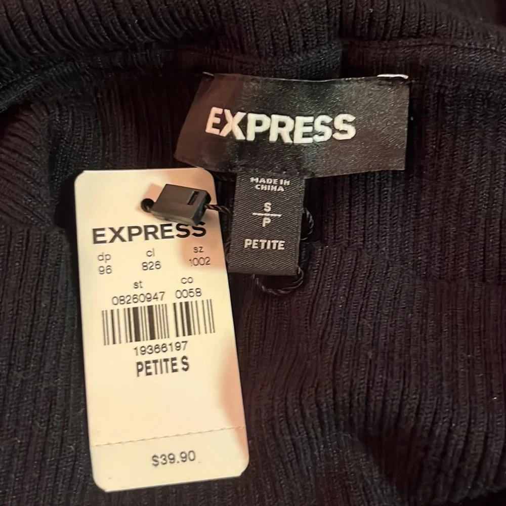 Express Black Off the Shoulder Ribbed Knit Top, Women’s Size Small Petite. - Picture 6 of 7